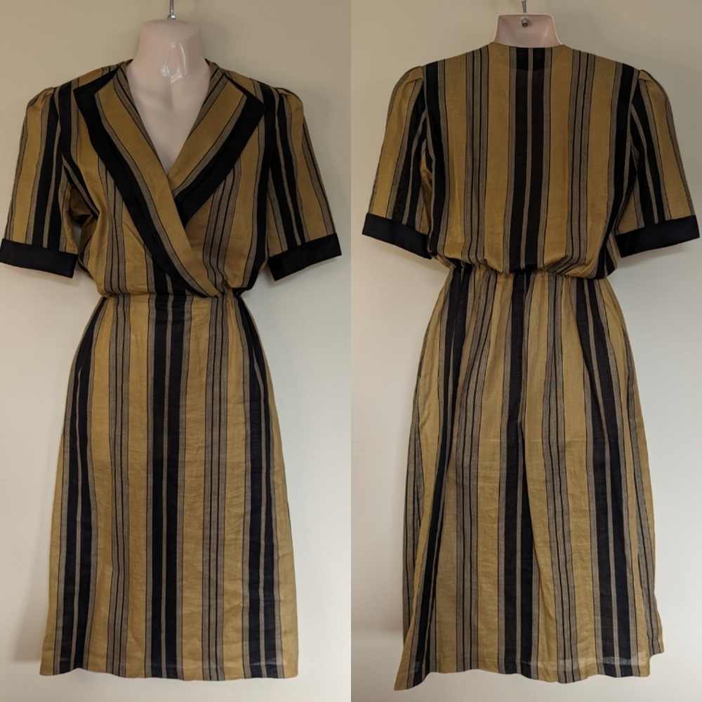 Vintage Liliane burty linen cotton blend striped dress xs small - Picture 2 of 13